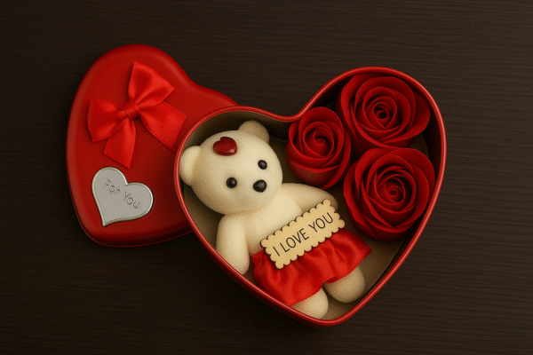 LoveBloom Heart Gift Box with Teddy & Roses