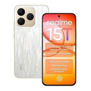 realme 15T 5G Smartphone 256GB ROM 8GB RAM 7000mAh Battery 6.57 inch 120Hz AMOLED Display 60W Fast Charge, IP69 Water Resistance Support Fingerprint GPS Bluetooth Dual Stereo Speakers (Flowing Silver)