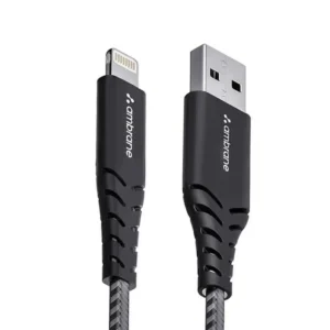 Ambrane RCL -15 USB To Lightning 3A Fast Charging Braided Lightning Cable Compatible For iPhone 14,13, 12,11, X, 8, 7, 6, 5, Ipad, Macbook, Imac, Airpods, 480Mbps Data Sync, 1.5Meter Long - Black