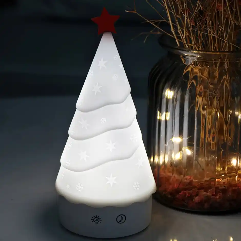 Desidiya Christmas Snow Tree Silicone LED Night Light - Rechargeable Festive Decor