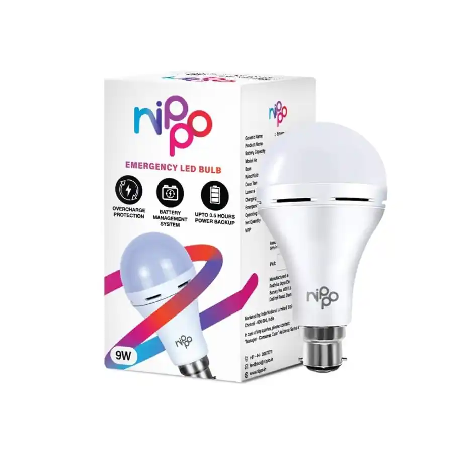 Nippo 9W Rechargeable Emergency Inverter Led Bulb (Cool Day Light) | B22 Base Holder