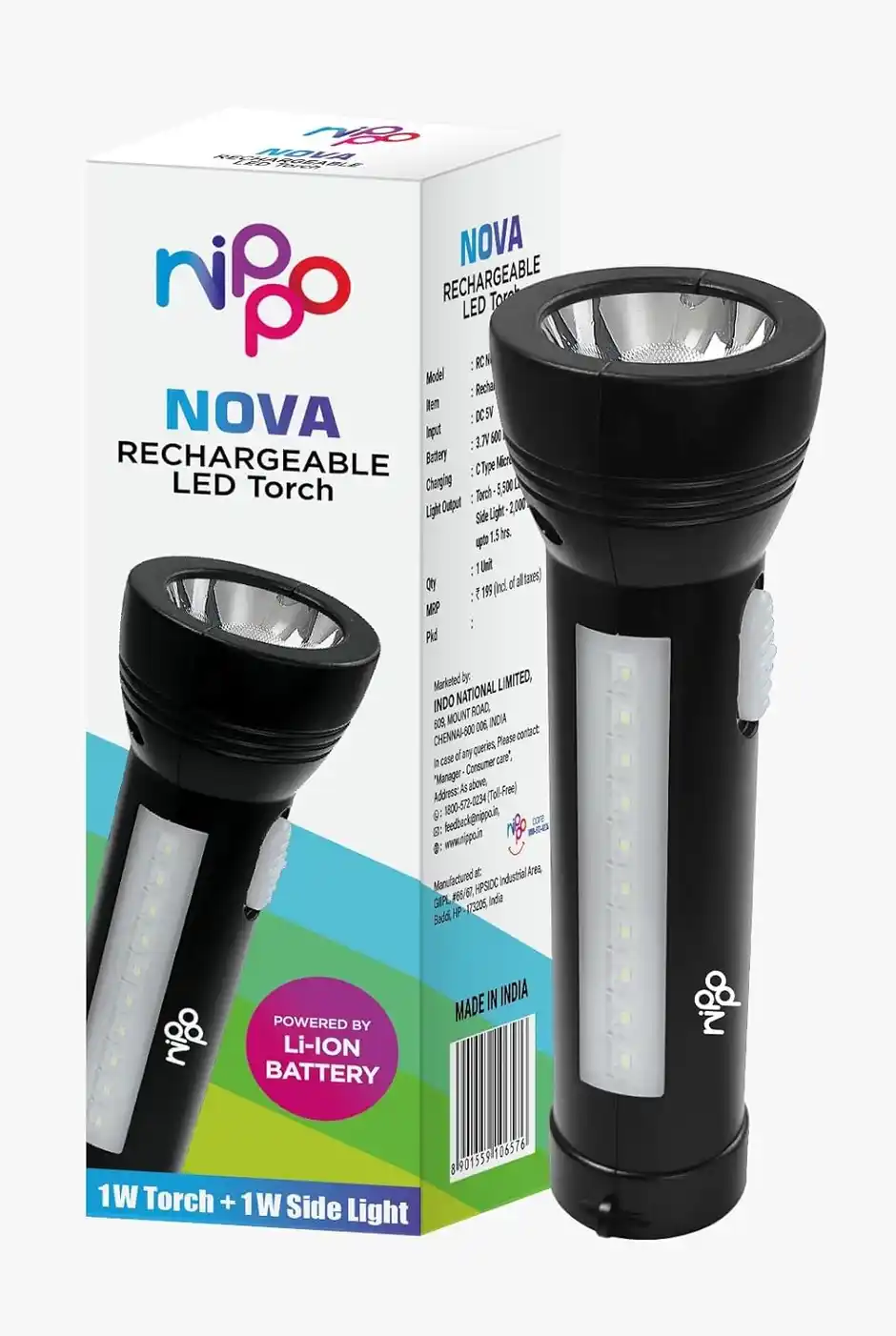 Nippo Nova Rechargeable LED Torch with Side Light